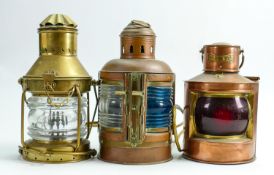 Nautical themed brass & copper port & similar lanterns: Height of tallest 25cm - port lantern with