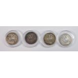 4 x George IIII & III silver crown coins: Dated 1821, 1819, 1821 & 1822. (4)