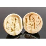 18/19th century Dieppe carved Ivory Diptych with Napoleonic scene: Diameter 5cm. Please note that as