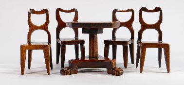 Antique hardwood miniature pedestal table & chair set: