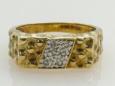 Gents 9ct gold dress ring: Set with diamonds, 4.7g, size P/Q.