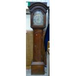 A good 18th century oak cased longcase clock by John Rawlins of Stone: Arched brass dial in