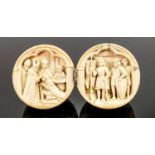18/19th century Dieppe carved Ivory diptych with religious scene: Diameter 5.5cm. Please note that