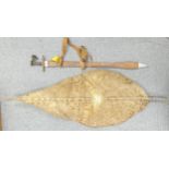 Vintage African tribal shield and spear: Length 140cm x 51cm.