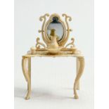19th century carved & pierced Dieppe miniature dressing table: Height 8.5cm, re-glued and damaged