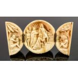 18/19th century Dieppe carved Ivory Triptych with religious scene: Diameter 5cm. Please note that as