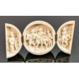 18/19th century Dieppe carved Ivory Triptych with Napoleonic scene: Diameter 5.5cm. Please note that