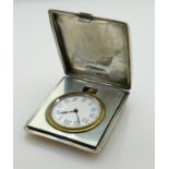 Silver cased folding desk or travelling clock Birmingham 1923: Weighs 131.9g gross, measures 70mm