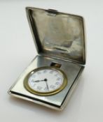 Silver cased folding desk or travelling clock Birmingham 1923: Weighs 131.9g gross, measures 70mm