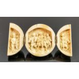18/19th century Dieppe carved Ivory Triptych with Napoleonic scene: Diameter 6cm. Please note that