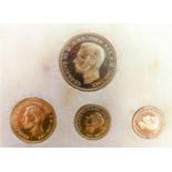 1937 George VI gold proof four coin specimen set: Comprising five pound coin, double sovereign,
