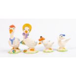 Wade 1950s comical duck family figures: Comprising Dad, Mum, Boy and Girl (boy has neck and wings