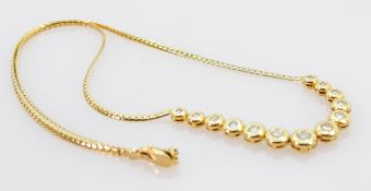 18ct gold necklace with 13 diamonds set in individual circular mounts 12.1g: