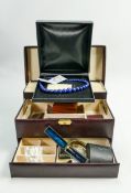 Large jewellery box containing gold silver and costume jewellery: Items noted include scrap gold