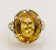 14ct gold filigree ring set citrine gemstone or similar: Gross weight 5.1, ring size M.