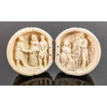 18/19th century Dieppe carved Ivory Diptych with Napoleonic scene: Diameter 6cm. Please note that as