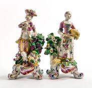A pair of Bow figures symbolic of Summer and Autumn: Summer as a girl with floral sprigged dress and