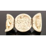 18/19th century Dieppe carved Ivory Triptych with religious scene: Diameter 5.5cm. Please note