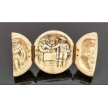 18/19th century Dieppe carved Ivory Triptych with Medieval scene: Diameter 5cm. Please note that