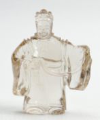 20th century rock crystal figure of a Mandarin: Damage to outstretched arm noted, height 9cm.