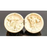 18/19th century Dieppe carved Ivory Diptych with religious scene: Diameter 5.5cm. Please note that