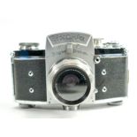 Exakta Varex VX vintage 35mm SLR film camera Carl Zeiss Jena Tessar 2.8/50 lens fitted.