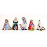 A collection of Wade figures: Three from the Pantomime series and two from Red Riding Hood