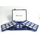 36 x silver crown size coins: Housed in 3 trays each of 12 coins, these are mainly 1 ounce approx.