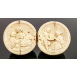 18/19th century Dieppe carved Ivory Diptych with Napoleonic scene: Diameter 6cm. Please note that as