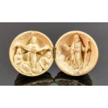 18/19th century Dieppe carved Ivory Diptych with religious scene Jesus Christ & Angels: Diameter 5.