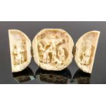 18/19th century Dieppe carved Ivory Triptych with religious scene: Diameter 5.5cm. Please note