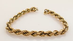 9ct gold rope twist bracelet: Weight 10.1grams, not hallmarked, but tested as 9ct gold. Bolt ring