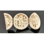 18/19th century Dieppe carved Ivory Triptych with Napoleonic scene: Diameter 5.5cm. Please note that