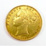 Full Sovereign 1853 Victoria young head shield back gold coin: