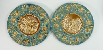 Two large decorative Austrian glazed wall plates: With images of birds & foliage, diameter 31.