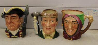 Royal Doulton large character jugs: Guardsman D6568, Touchstone & The Auctioneer D6838 (signed) (3).