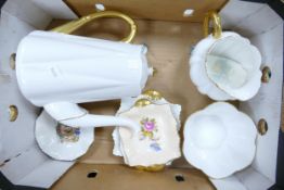 A collection of Gilt Decorated Shelley Dainty shaped items including: Coffee Pot, Sugar bowl, jug,