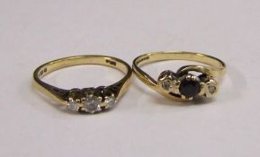 2 x 9ct gold and diamond rings: total weight 3g.