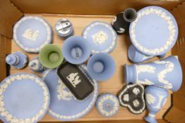 A collection of Wedgwood Jasperware to include: Vases, Lidded Boxes, plates etc