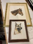 Two Micheal McNicholas Framed Studies: of a horse and an Alsatian largest cm x 45cm(2)
