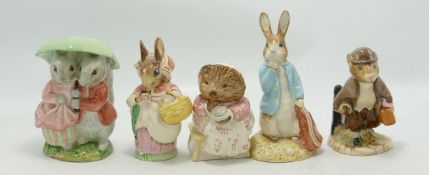 Royal Albert Beatrix Potter Figures: Mrs Rabbit, Goody & Timmy Tiptoes, Mrs Tiggy Winkle Takes
