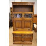 Old Charm 2 piece oak linen fold side/display cabinet, 92cm W x 189cm H.