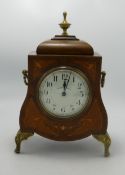 Inlaid mahogany Mantel Clock, by Walker & Hall Ltd with French movement: raised on brass cabriole