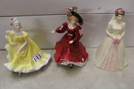 Royal Doulton figurines: Ninette HN2379, Patricia HN3365, Wedding Celebration HN1416 (3).