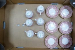 Crown Staffordshire Ellesmere Pink Coloured Coffee Cups & Saucers: