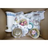 A mixed collection of items to include: Floral Aynsley, Coalport & similar cups, plates, lidded