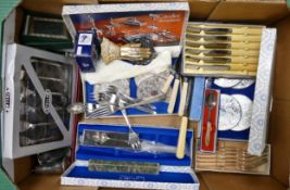 A mixed collection of items to include: boxed Cutlery sets, Coasters, Silver Picture frame
