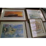 A group of framed prints: including 'Titanic's Last Sunset' (4).