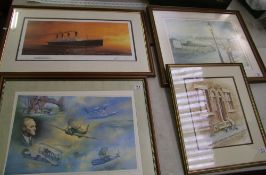 A group of framed prints: including 'Titanic's Last Sunset' (4).