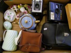 A mixed collection of items to include: vintage cameras, Minton tea pot, small barometer etc (1